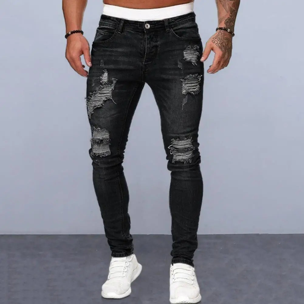 "Style brut" - Jeans Déchiré Vintage pour Homme avec Effet Peint, Ajusté et Moderne