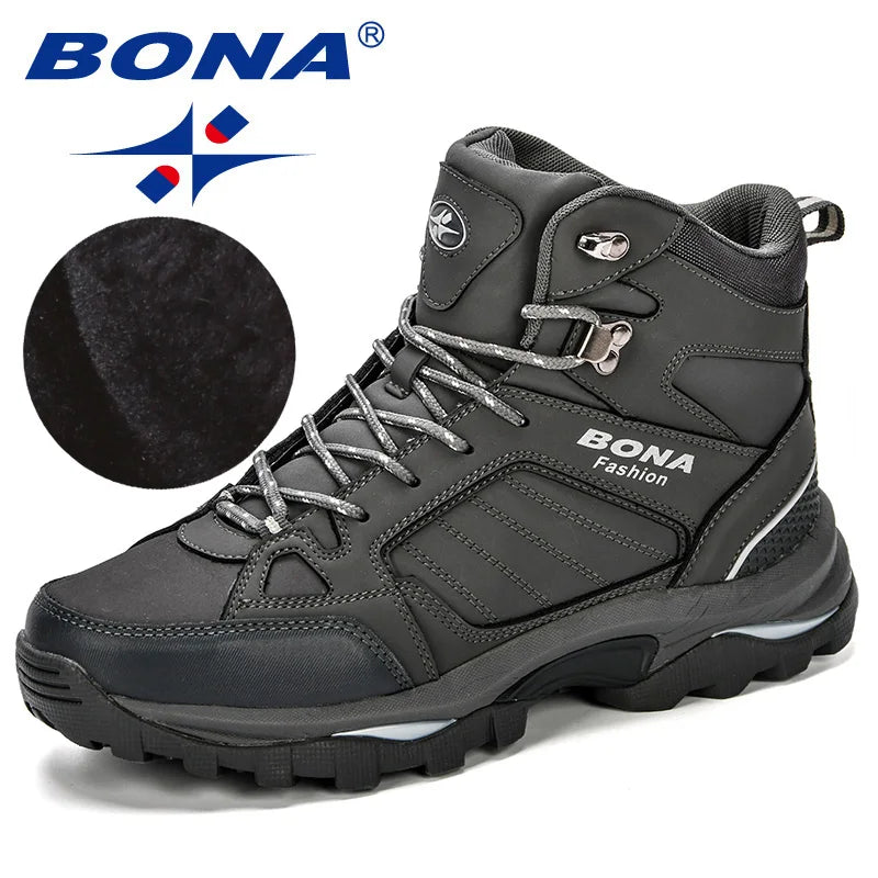 Bona Explorer - Bottines Homme Antidérapantes en Cuir avec Doublure en Peluche Courte