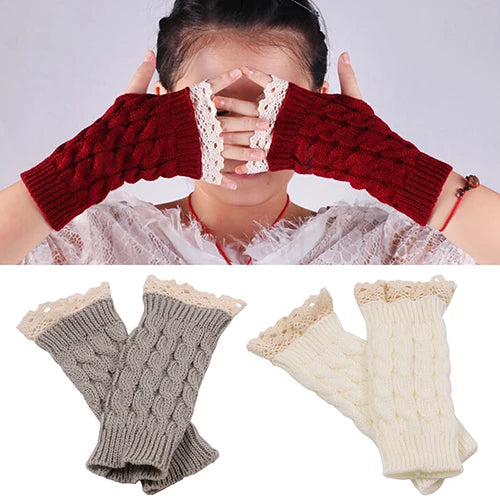 Calidez Delicada - Gants Sans Doigts en Laine et Dentelle, Élégance et Chaleur pour l&