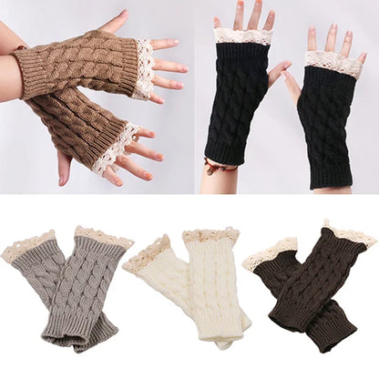 Calidez Delicada - Gants Sans Doigts en Laine et Dentelle, Élégance et Chaleur pour l&