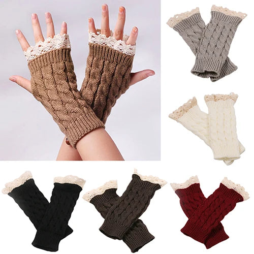 Calidez Delicada - Gants Sans Doigts en Laine et Dentelle, Élégance et Chaleur pour l&