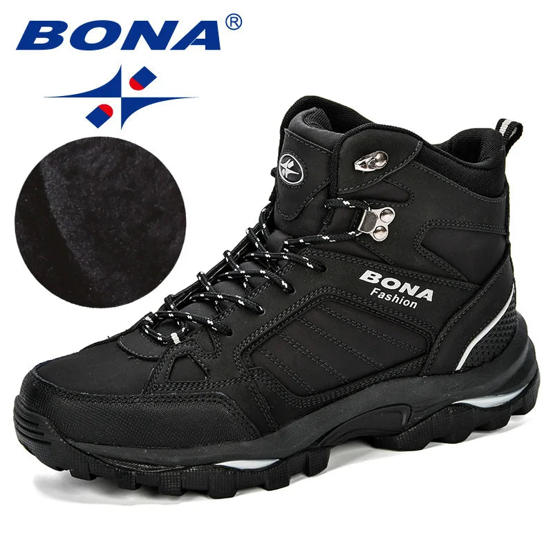 Bona Explorer - Bottines Homme Antidérapantes en Cuir avec Doublure en Peluche Courte