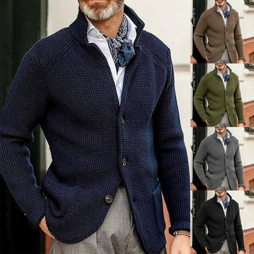 Harvard Knit - Cardigan Homme Slim-Fit Style Européen et Américain, Col Montant, Tricoté pour Automne et Hiver