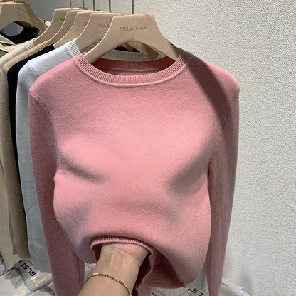 &quot;Dolce calor&quot; -Pull Hiver pour Femme à Col Rond, Épais et Confortable, Laine Doublé de Velours