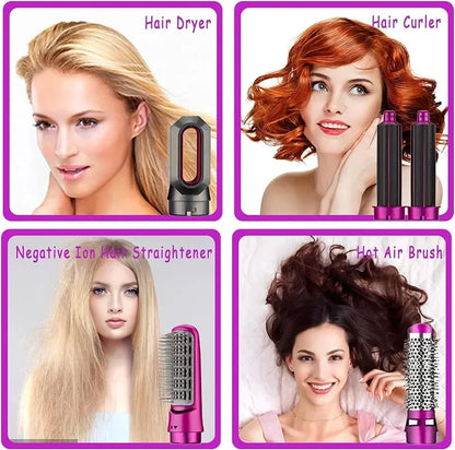 GlamWave Pro - Ensemble Brosse 5 en 1, Sèche-Cheveux et Boucleur, avec Technologie Ions Négatifs