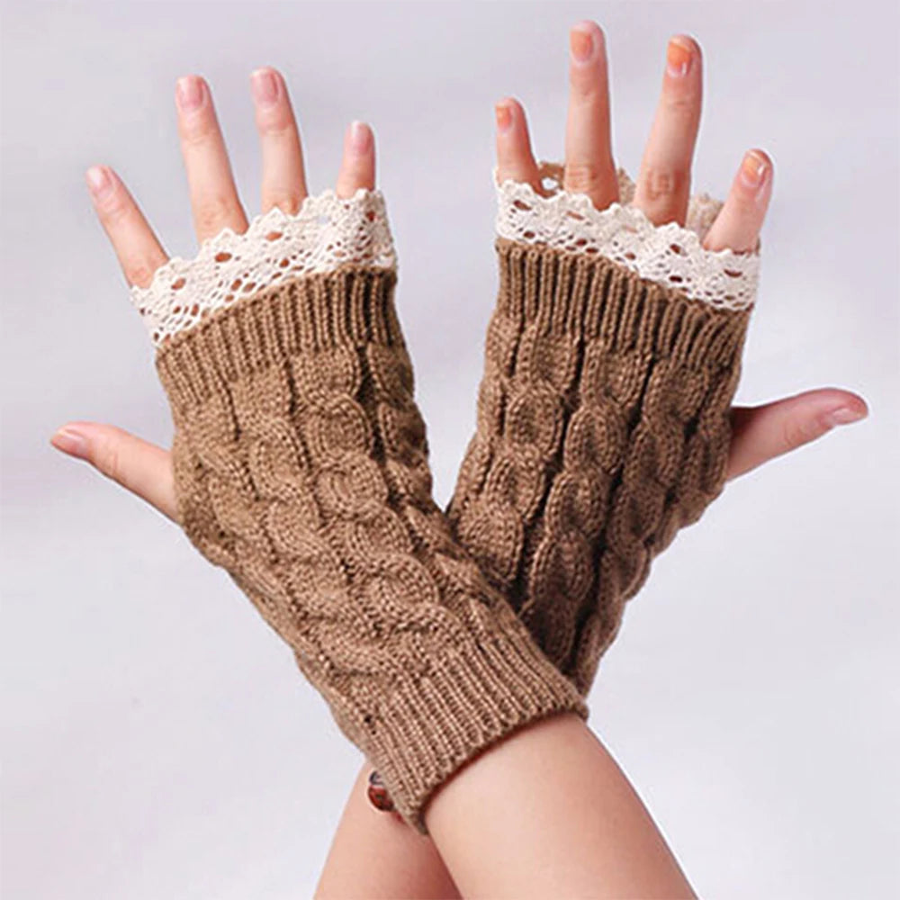 Calidez Delicada - Gants Sans Doigts en Laine et Dentelle, Élégance et Chaleur pour l&