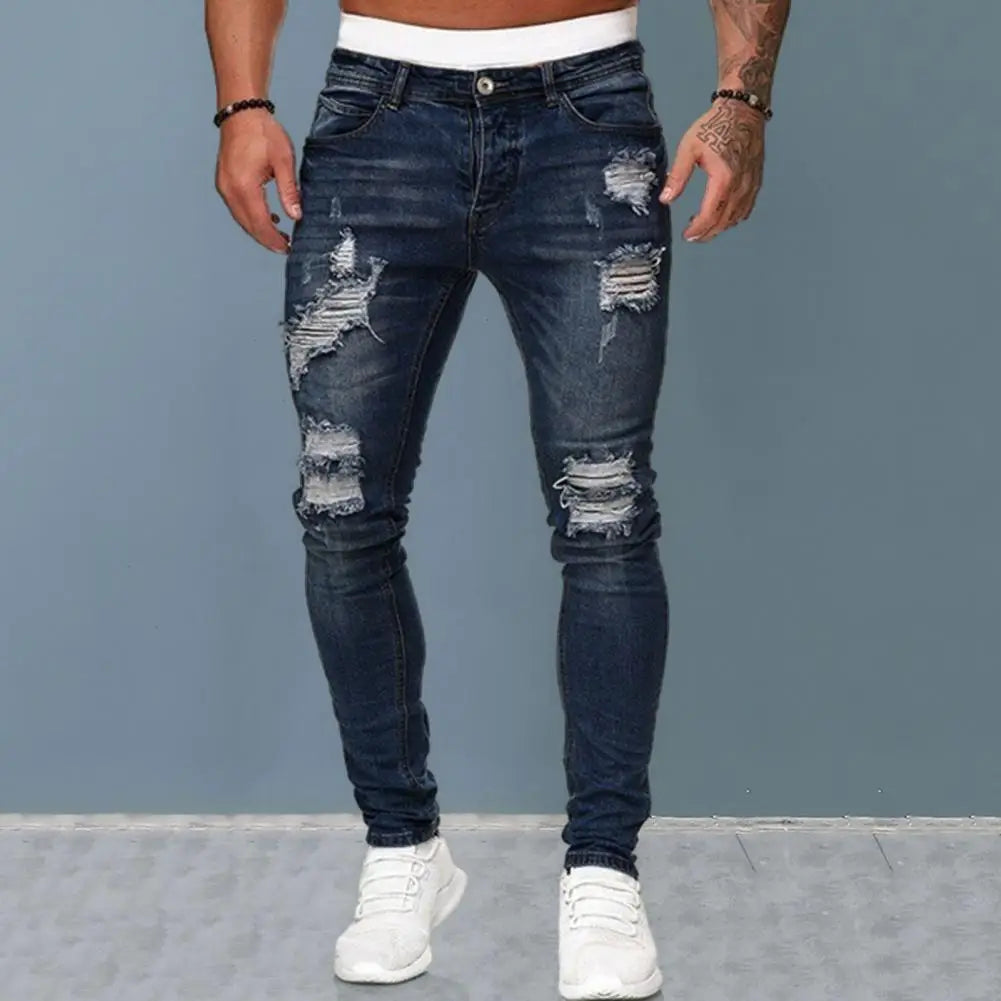 "Style brut" - Jeans Déchiré Vintage pour Homme avec Effet Peint, Ajusté et Moderne