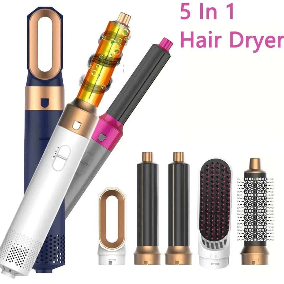 GlamWave Pro - Ensemble Brosse 5 en 1, Sèche-Cheveux et Boucleur, avec Technologie Ions Négatifs