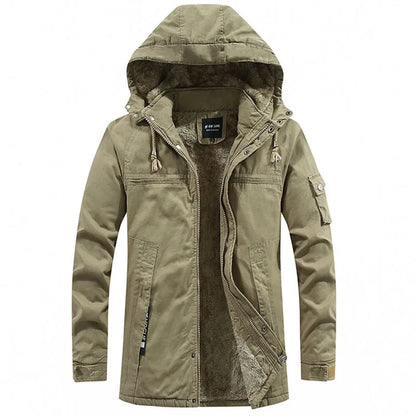 Veste polaire épaisse en coton délavé pour homme, décontractée, nouvelle collection hiver 2024, chaude, style universitaire, parka, manteau militaire, coupe-vent, à capuche