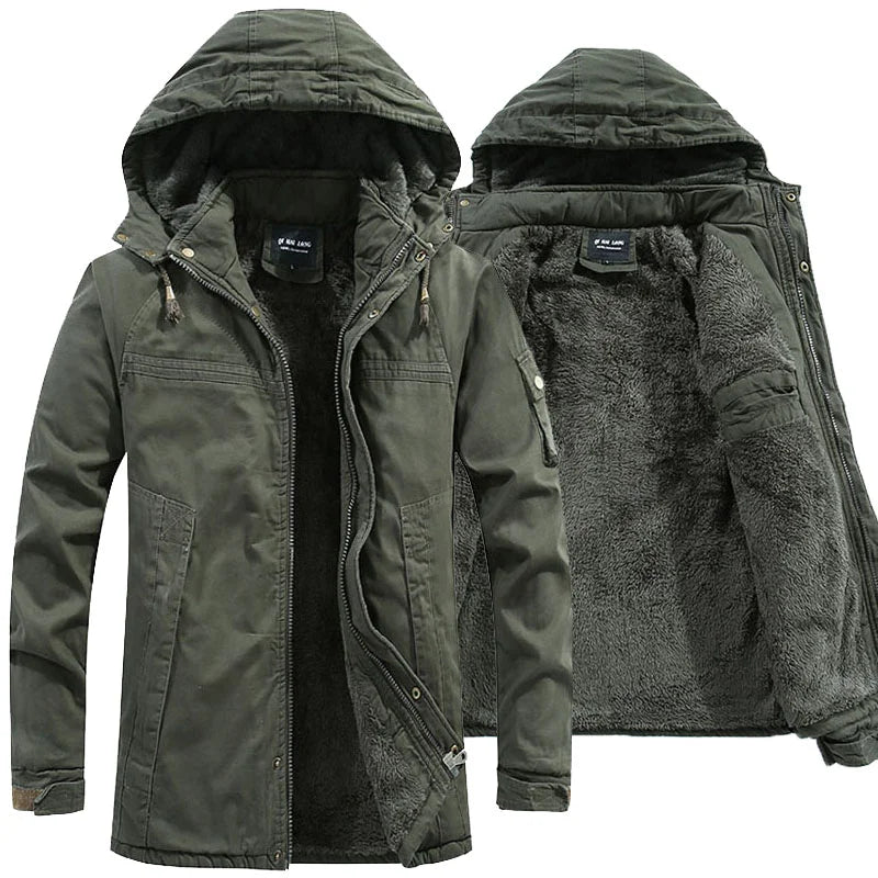 Veste polaire épaisse en coton délavé pour homme, décontractée, nouvelle collection hiver 2024, chaude, style universitaire, parka, manteau militaire, coupe-vent, à capuche